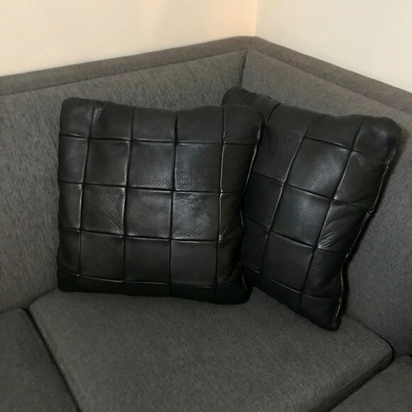 Copenhagen Imports Accents Two Large 8 Black Square Leather Deco